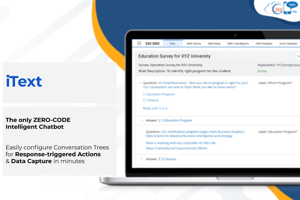 360 Sms App -IText the only Zero-Code Online Chatbot