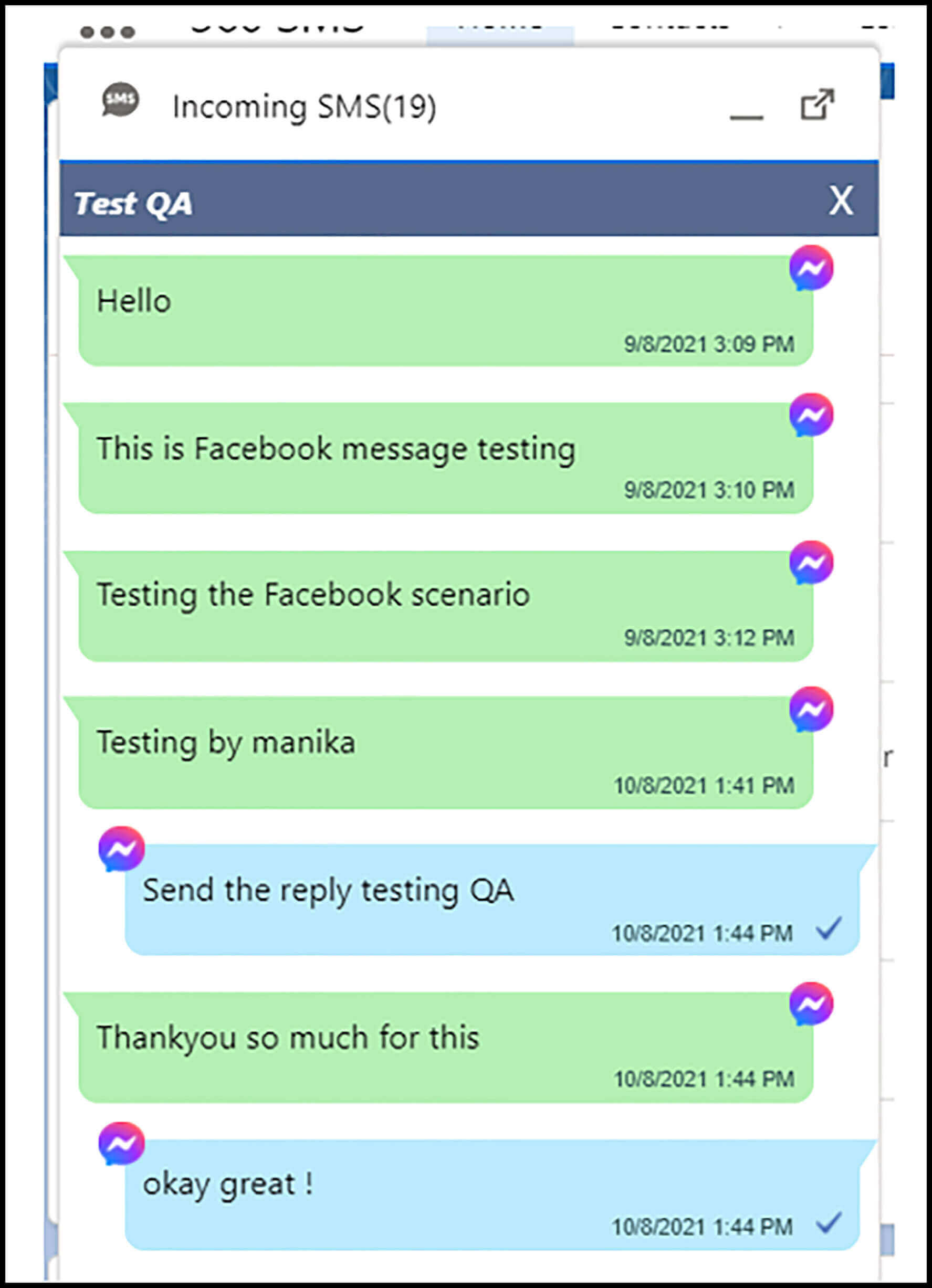 360 Sms App Facebook Message in Utility Bar