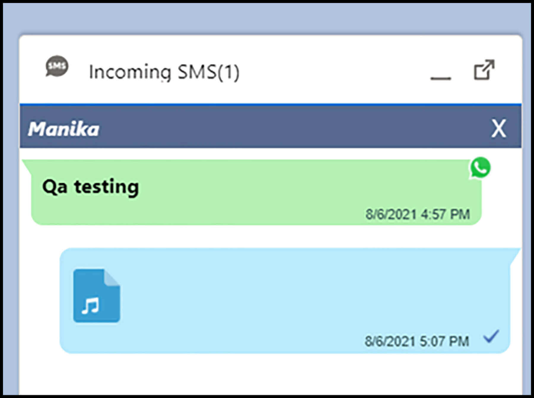 360 Sms App Voice message in Utility Bar