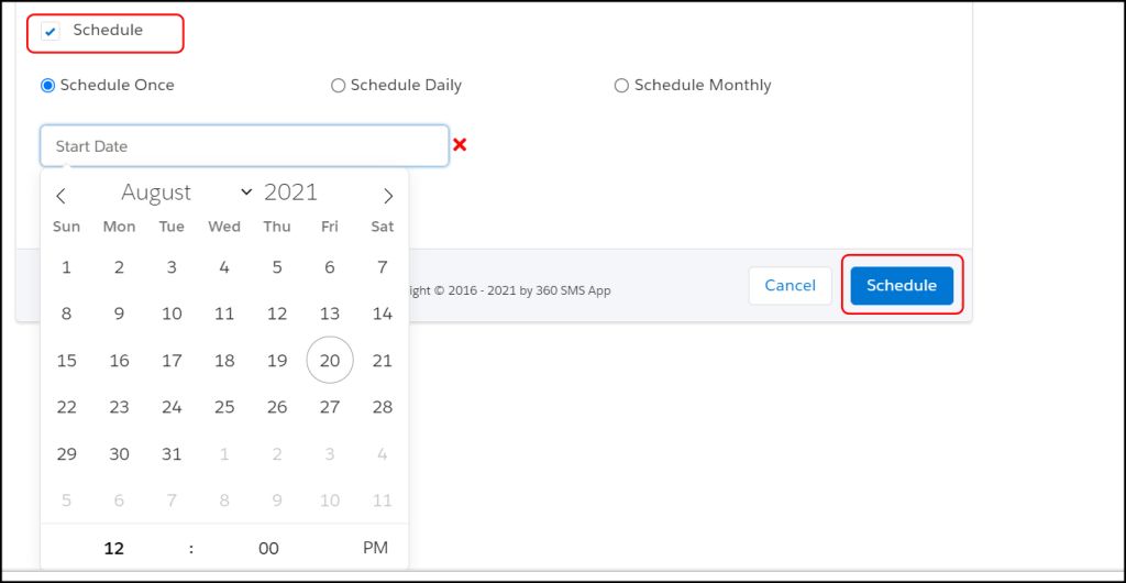 Schedule message with 360 SMS App