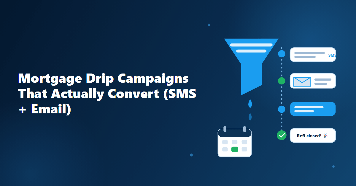 Mortgage drip campaigns combining SMS and email cadences shown as an automated sequence in Salesforce
