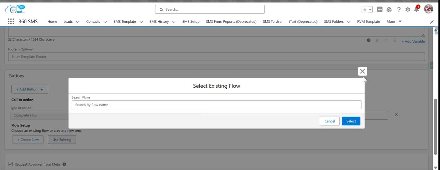 Use Existing - search and attach a previously created Flow