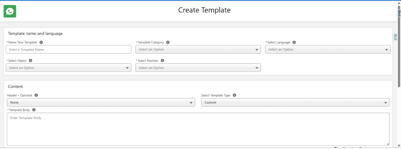 Template Category dropdown - Authentication, Marketing, and Utility