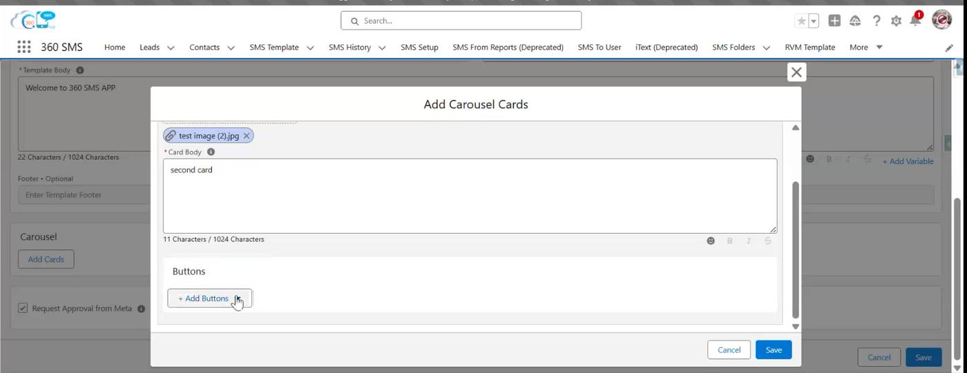Carousel card with an uploaded image and card body text entered